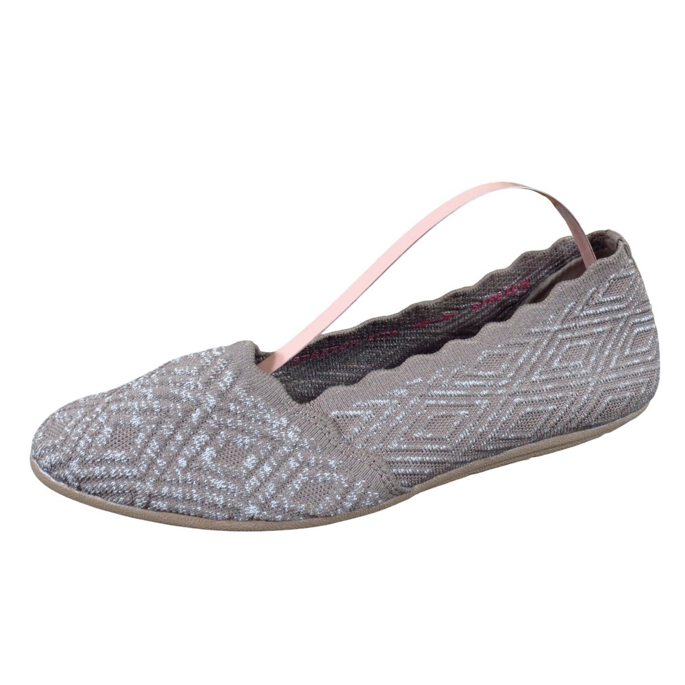 Skechers Cleo Honeycomb Women Ballet Flat 6.5 Comfortâ Walking Taupe Textile